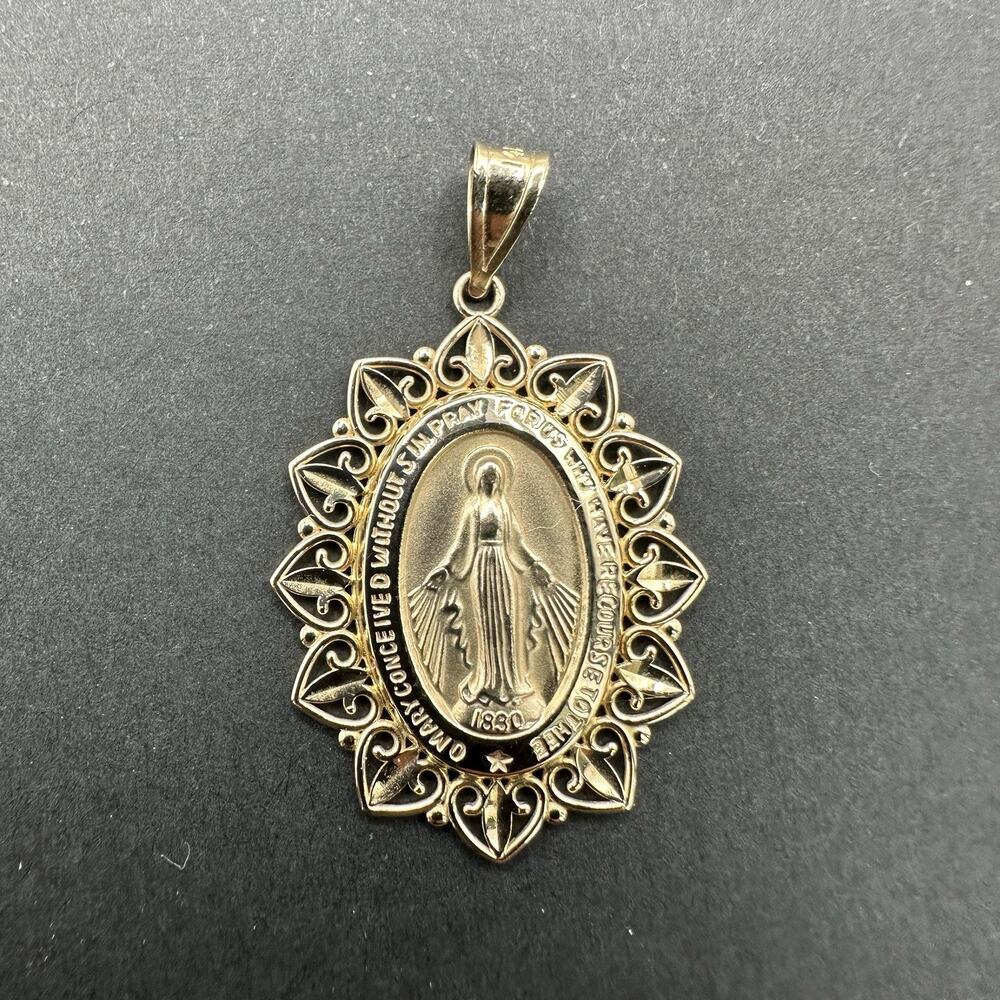 VTG Michael Anthony 14K Yellow Gold Miraculous Medal Mary Filigree Pendant 2.21g